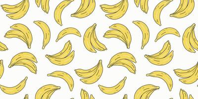 Banana Pattern, seamless. Tropical fruit in Doodle style. Color summer vector illustration. Juicy Fruits, food. Vector illustration, Background