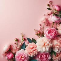 AI generated sweet wreath with red roses on pastel background photo