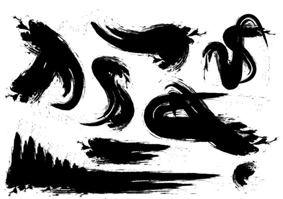 Set of ink brush strokes, abstract shapes, grungy lines, handrawn. Vector paintbrush illustration