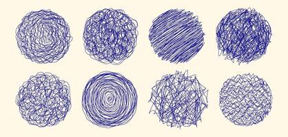 Grungy round scribble circle. A collection of scribbles in the shape of a mound drawn with a pen. Vector illustration.