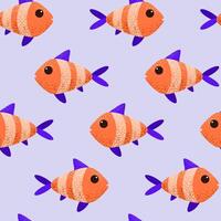 Seamless pattern with cute cartoon fish. Textured marine animals in flat style. Tile for childish print, wrapping, textile, background. Vector graphic design.