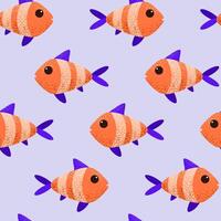 Seamless pattern with cute cartoon fish. Textured marine animals in flat style. Tile for childish print, wrapping, textile, background. Vector graphic design.