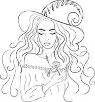 Beautiful witch outline vector