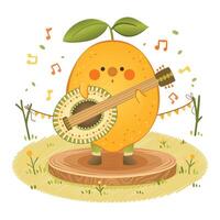 Vector illustration of Cute Lemon fruit Playing Guitar