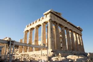 construcción siendo hecho en el Partenón el principal templo en parte superior de el acrópolis en Atenas, Grecia foto