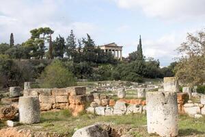 The many different ruins that can be found inside the Ruins of The Ancient Agora in Athens, Greece photo
