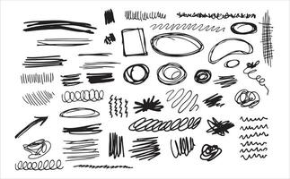 Set of doodle crosses, swirls, broken lines. Hand-drawn geometric shapes. Abstract sketch symbols. vector