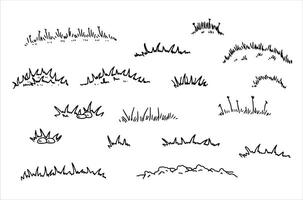 césped Escribiendo garabatear campo. contorno verano paisaje. mano dibujado línea prado. dibujos animados ilustración aislado en blanco antecedentes vector