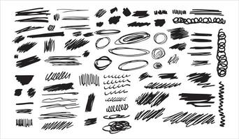 Set of doodle crosses, swirls, broken lines. Hand-drawn geometric shapes. Abstract sketch symbols. vector