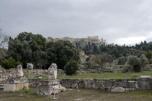 The many different ruins that can be found inside the Ruins of The Ancient Agora in Athens, Greece photo