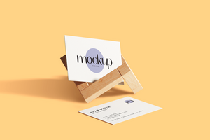 Minimal Business Card Mockup on Wooden Stand PSD