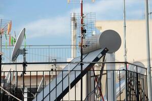 Athens, Greece, December 14 2023 Typical Solar Panels used on Apartment Building in Athens photo