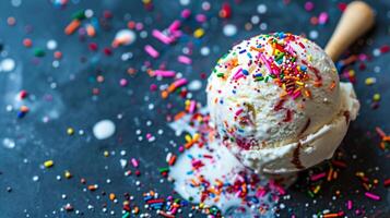 AI generated A scoop of ice cream with sprinkles and confetti photo