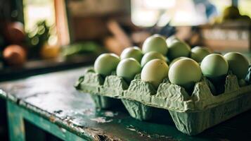 AI generated A green box filled with green eggs on top of a table photo
