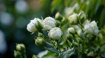 AI generated Flower buds resembling white roses photo