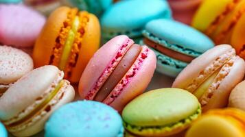 AI generated A close up of a bunch of colorful macaroons photo