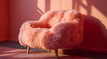 AI generated Fuzzy plush chair in peach fuzz color of the year 2024 photo
