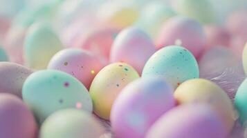 AI generated Soft pastel colors in blurred Easter eggs photo