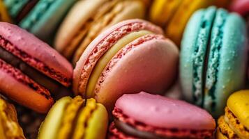 AI generated A close up of a bunch of colorful macaroons photo