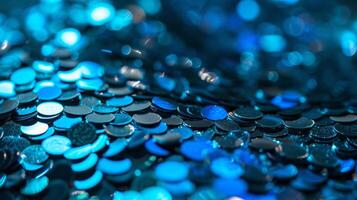 AI generated Abstract blue Background of metallic round Sequins photo