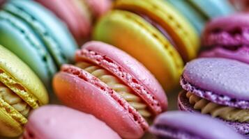 AI generated A close up of a bunch of colorful macaroons photo