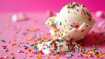 AI generated A scoop of ice cream with sprinkles and confetti photo