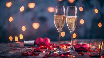 AI generated Valentines day background with champagne photo