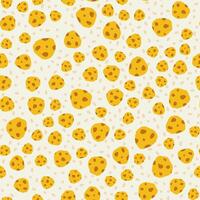 Seamless pattern of cookies with chocolate chips or nuts. Crumbs from cookies. Chaotic location vector