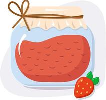 Glass jar with homemade strawberries jam. Grandmother's berry jam. Conservation. Isolated illustration. vector