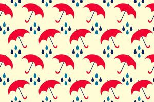 Seamless pattern of open red umbrella and raindrops on a beige background. Cheerful pattern vector