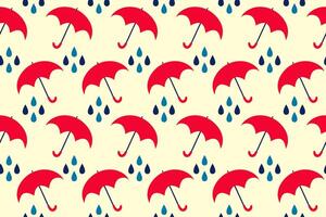 Seamless pattern of open red umbrella and raindrops on a beige background. Cheerful pattern vector