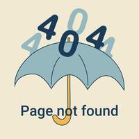 Open umbrella with rain from 404 error. Illustration for the site Page not found. Vector illustration