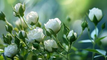 AI generated Flower buds resembling white roses photo