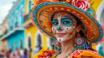 AI generated Unidentified participant on a carnival of the Day of the Dead in Oaxaca, Mexico. photo