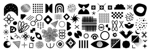 Big black and white brutalist elements set, monochrome memphis design geometric shapes, brutal primitive figures of swiss design, vector forms and shapes of y2k style