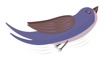 Single cute bird swallow in flight, vector illustration in blue, brown and beige colors