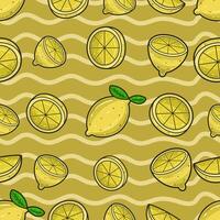 limón Fruta sin costura modelo en dibujos animados estilo. Perfecto para fondo, fondo, fondo de pantalla y cubrir embalaje. vector