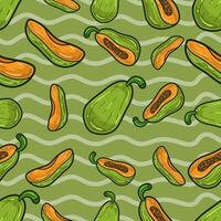 Papaya Fruit Seamless Pattern in Cartoon Style. Perfect For Background, Backdrop, Wallpaper and Cover Packaging. vector