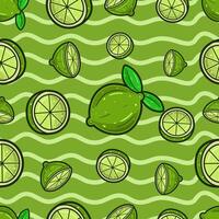 Lime Fruit Seamless Pattern in Cartoon Style. Perfect For Background, Backdrop, Wallpaper and Cover Packaging. vector