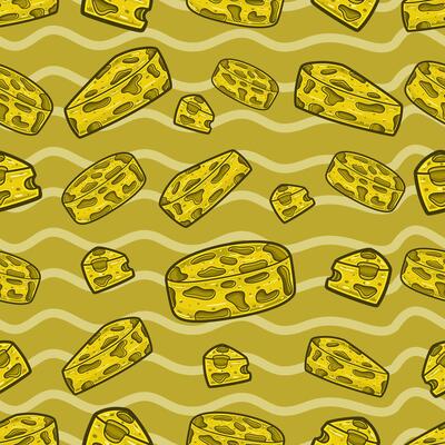 Cheese Seamless Pattern in Cartoon Style. Perfect For Background, Backdrop, Wallpaper and Cover Packaging.