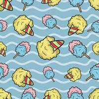 Cotton Candy Seamless Pattern in Cartoon Style. Perfect For Background, Backdrop, Wallpaper and Cover Packaging. vector