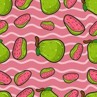 guayaba Fruta sin costura modelo en dibujos animados estilo. Perfecto para fondo, fondo, fondo de pantalla y cubrir embalaje. vector