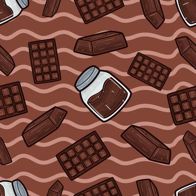 Chocolate Seamless Pattern in Cartoon Style. Perfect For Background, Backdrop, Wallpaper and Cover Packaging.