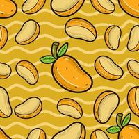 Mango Fruit Seamless Pattern in Cartoon Style. Perfect For Background, Backdrop, Wallpaper and Cover Packaging. vector