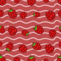 Raspberry Fruit Seamless Pattern in Cartoon Style. Perfect For Background, Backdrop, Wallpaper and Cover Packaging. vector