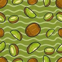 Kiwi Fruit Seamless Pattern in Cartoon Style. Perfect For Background, Backdrop, Wallpaper and Cover Packaging. vector