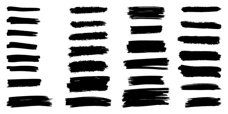 Set of ink brush strokes, brushes, lines, black paint, grungy. hand drawn graphic element isolated on white background. vector illustration.