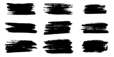 conjunto de trazos de pincel de tinta, pinceles, líneas, pintura negra, grungy. elemento gráfico dibujado a mano aislado sobre fondo blanco. ilustración vectorial vector