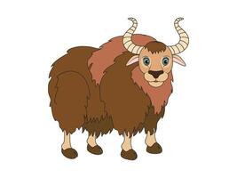 Yak. Big brown bull. Icon for website, animal app, books. Clipart for an educational game for children. Vector flat illustration, cartoon style.