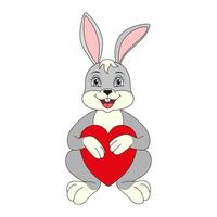 Cute cartoon rabbit holding heart. Valentines Day illustration. vector